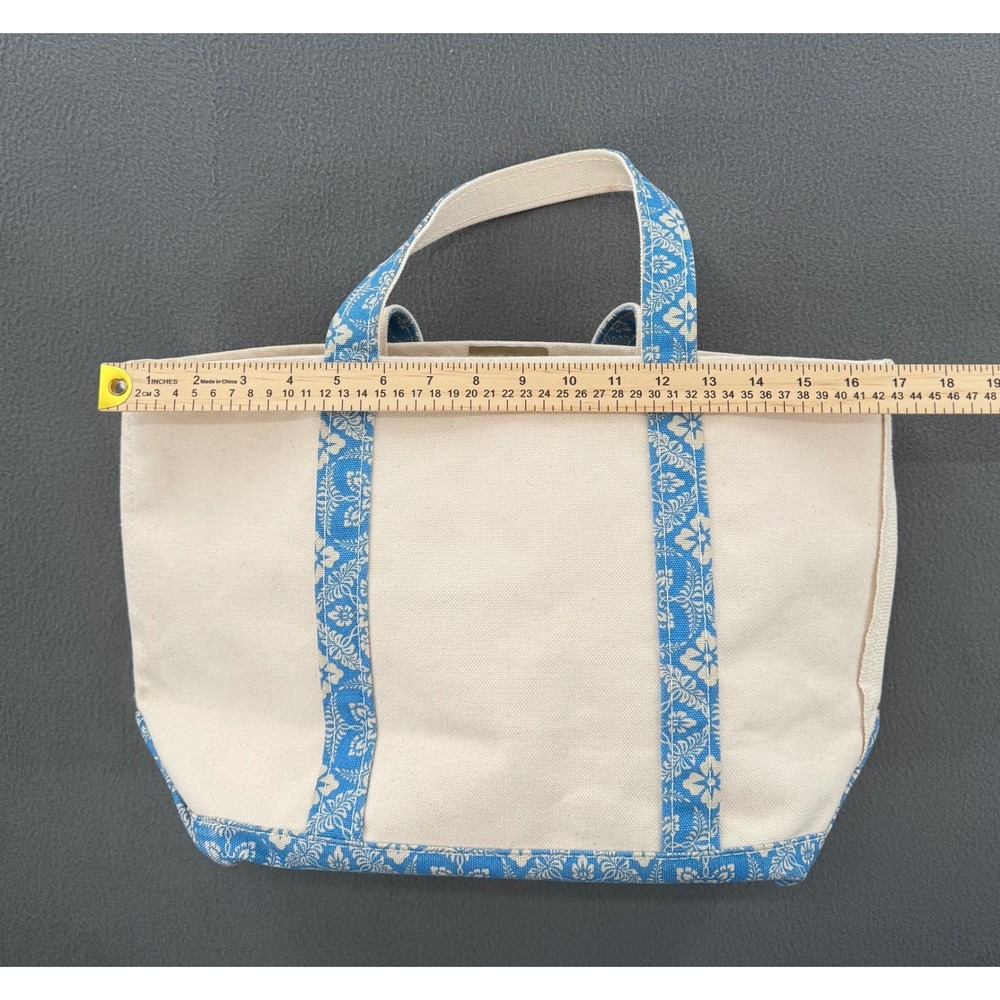 L.L. Bean VTG 90s Boat‎ and Tote Bag Med Cream Blue Floral Canvas Beach Coastal - Picture 5 of 7